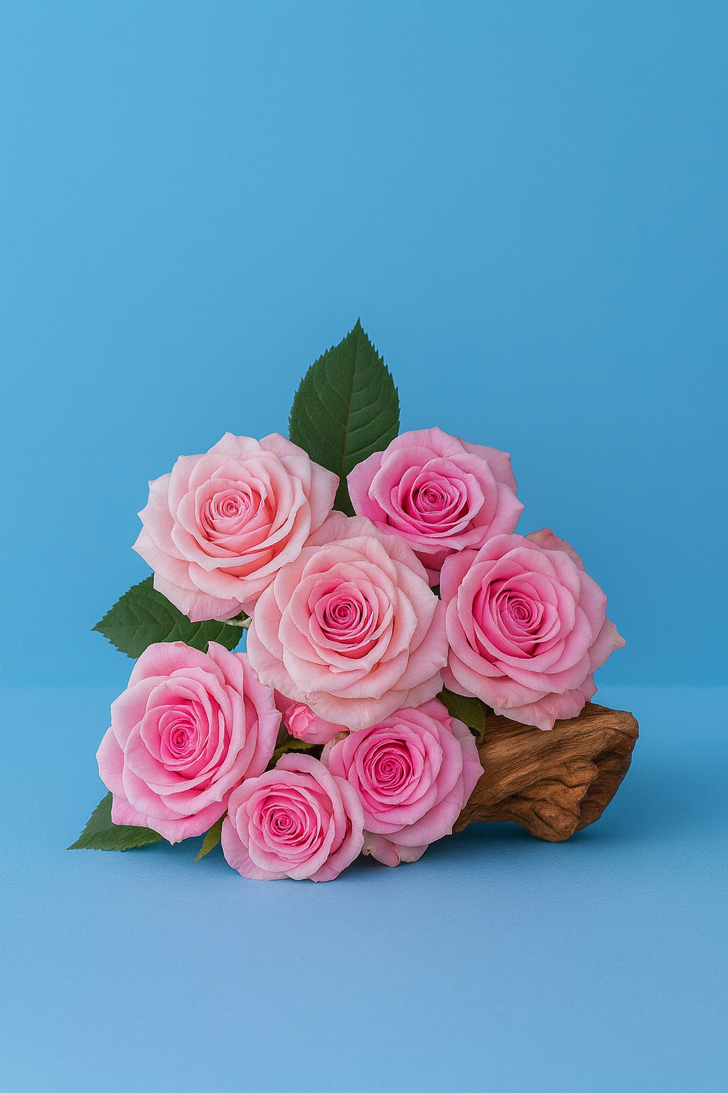 Bouquet de rosas cor-de-rosa com detalhe em madeira de cedro, representando a fragrância romântica e sofisticada dos difusores Candlys.